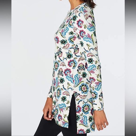 [L] J. Jill Perfect 100% Pima Cotton Cream Chinoiserie Garden Tunic Floral Print - Picture 2 of 7